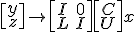 \left[\begin{matrix}y\\z\end{matrix}\right]\to \left[\begin{matrix}I&0\\L&I\end{matrix}\right]\left[\begin{matrix}C\\U\end{matrix}\right]x